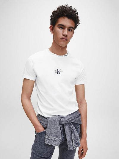 Calvin Klein Ruhák HU056263 | Calvin Klein Slim Logo Férfi Póló Világos Fehér